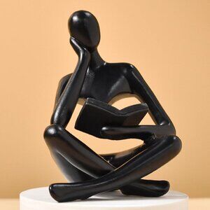 Abstract Art Thinker Statue Reading Sculpture Figurine Modern Home Décor Black